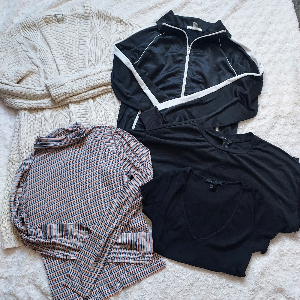 Bundle 5 Piece Fall Basics: Sweater Jacket & 3 tops Medium Capsule Wardrobe